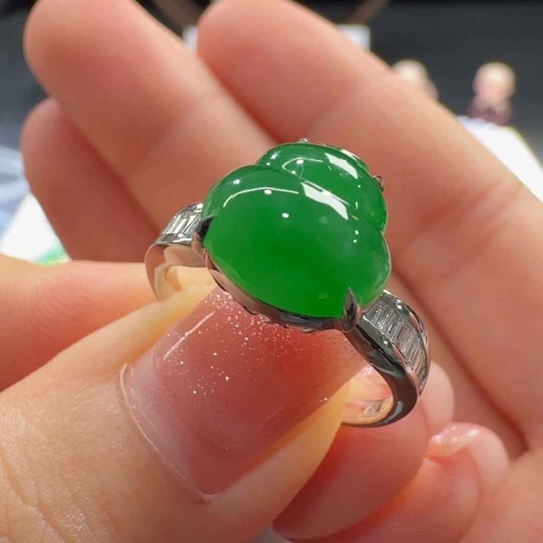 未镶嵌手链翡翠巨漏！冰浓阳绿葫芦戒指卡10.5-9.9