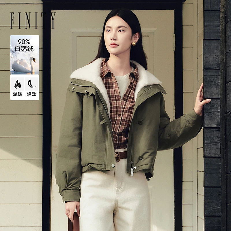 FINITY 羽绒服2025年冬季新款简约绒感毛领保暖外套 F21Y9B07Y1