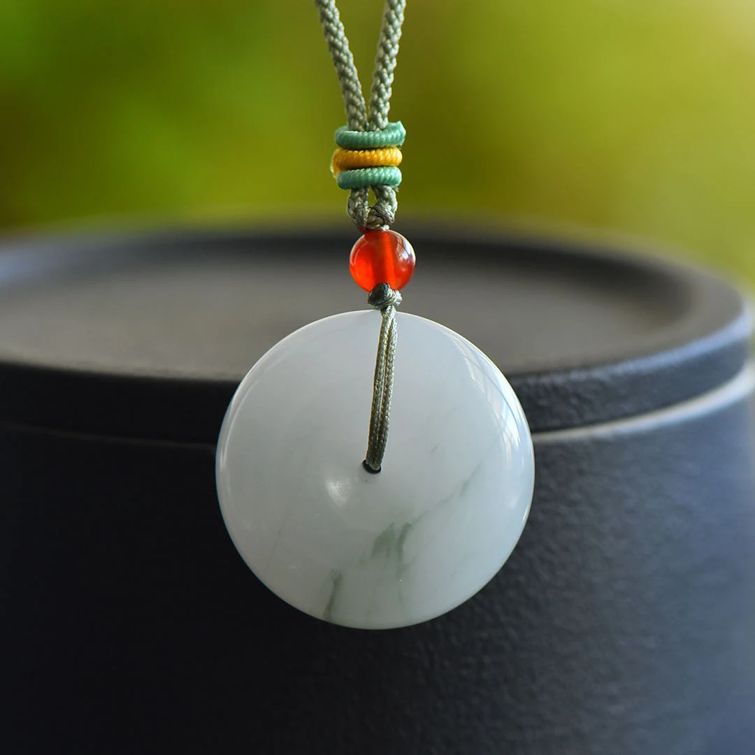 【30mm】天然金丝玉天山翠平安扣飘翠飘花吊坠情侣款多样性发一