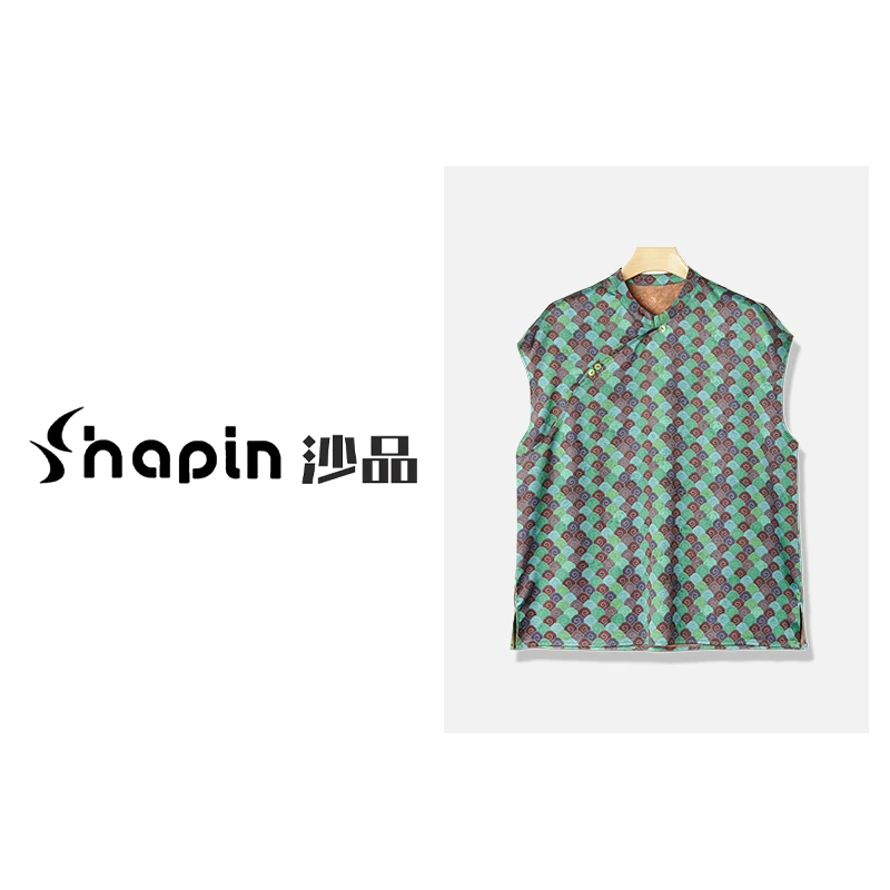 新中式斜襟立领祥云纹夏季背心复古撞色小衫女MM6861