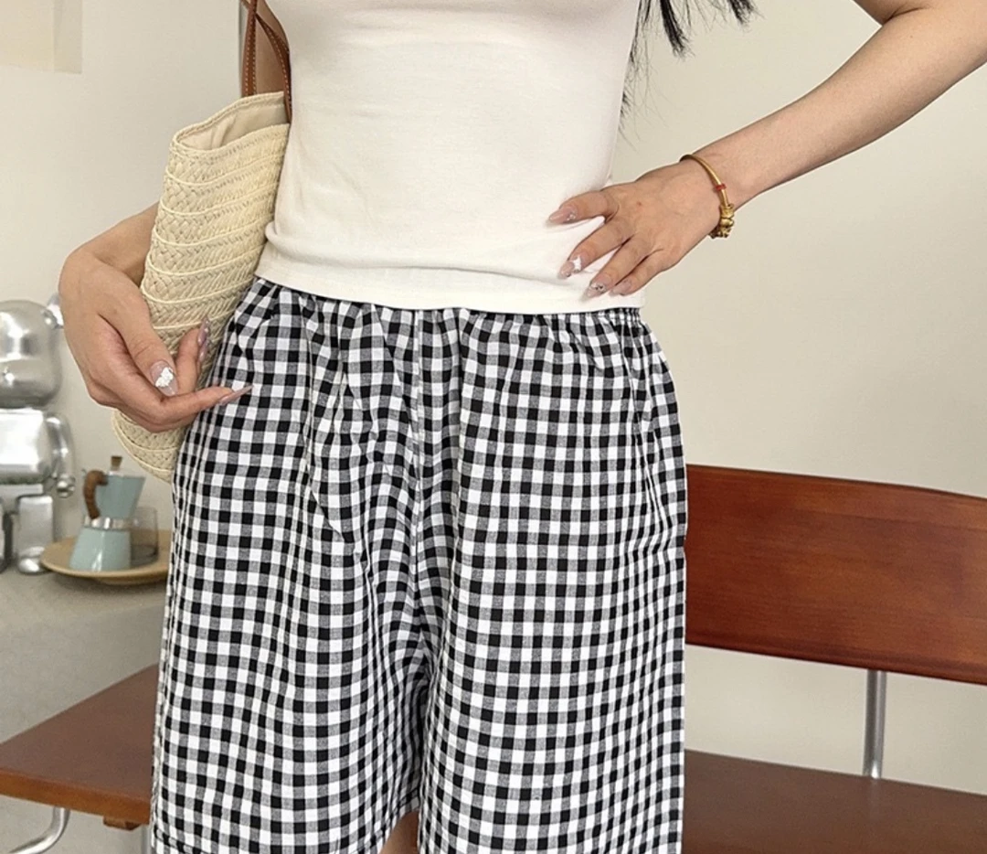 夏天薄款格子纯棉居家短裤情侣宽松可外穿睡裤