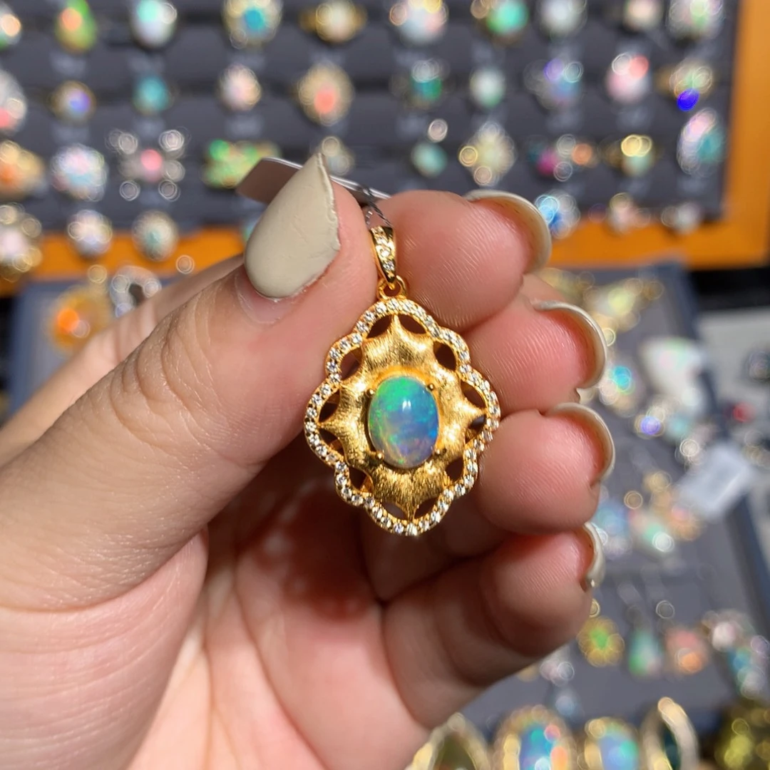 银S925镶嵌欧泊欧泊福利吊坠l