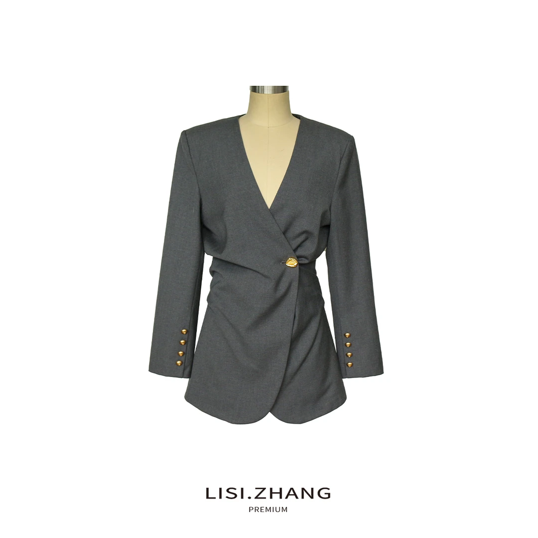 LISI.ZHANG--【一粒扣西装】秀场感褶皱修身一粒扣直角肩西装外套