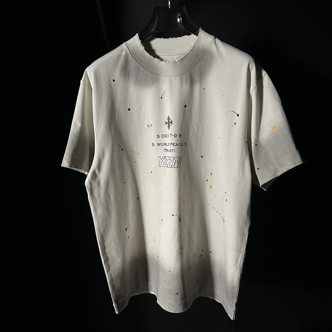 【冷目、潮物质】泼墨甩点 重磅洗水 磨破工艺 设计师风格 短袖8016