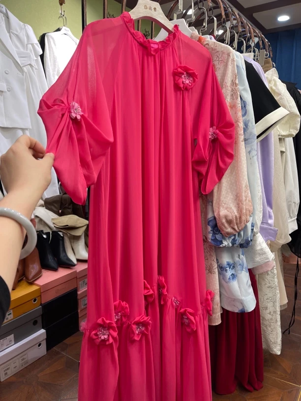 【恋尚雪】春夏优雅气质连衣裙手工花朵设计甜美仙女裙