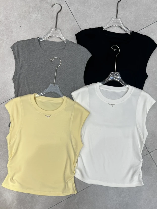 深圳南油原创2025无袖收腰三色短袖T恤25506