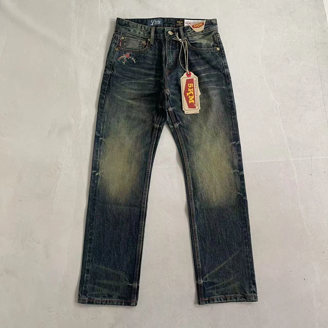 M5四季款重磅16oz赤耳丹宁怀旧牛仔裤男刺绣潮流百搭501直筒裤