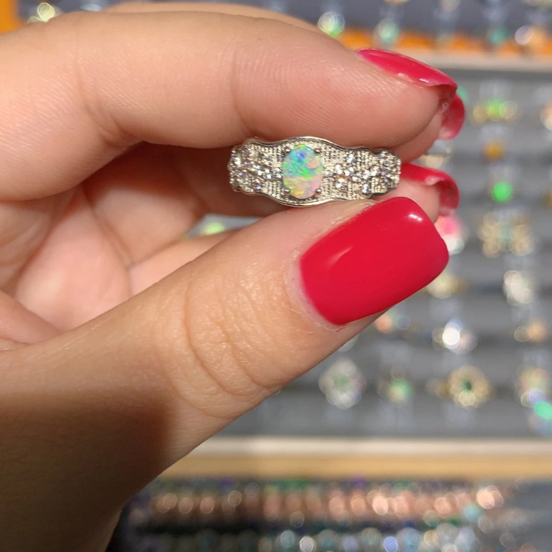 银S925镶嵌欧泊欧泊戒指l