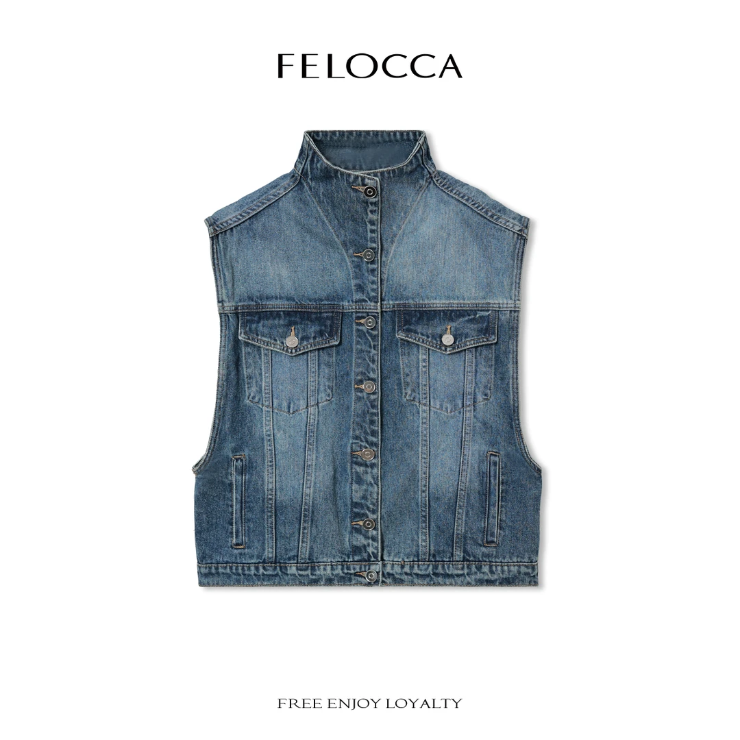 【FELOCCA】摩登复古小众立领水洗牛仔马甲外套NYN-4386