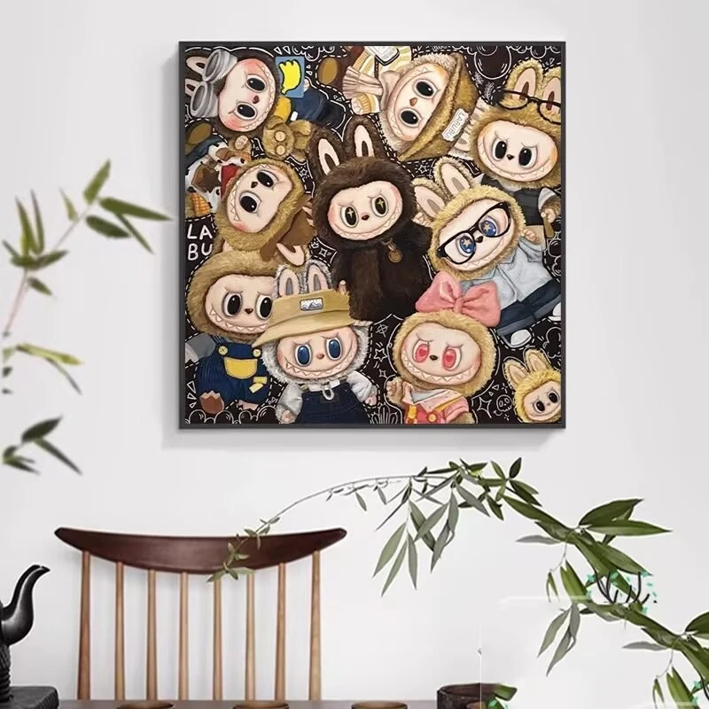 拉布布客厅画潮玩装饰画Labubu卡通小众卧室儿童房玄关挂画