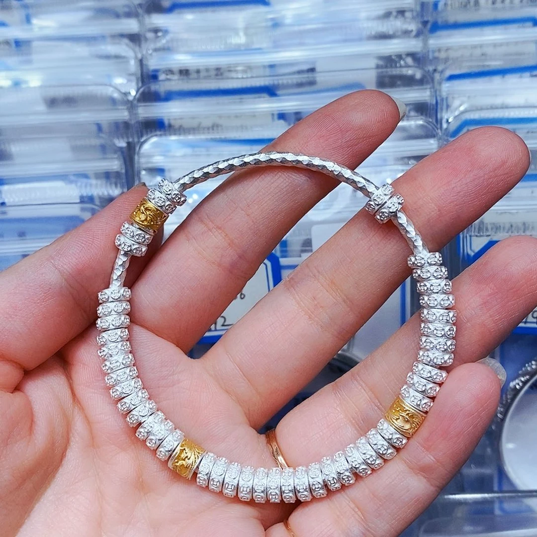 无足银碎盘缠手镯