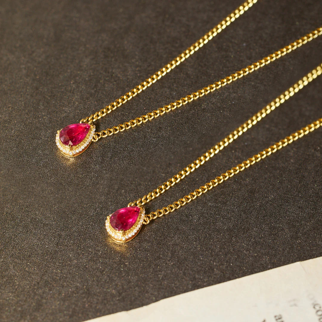 非遗好物分享【歪歪】碧玺水滴项链18K金爪镶（多样性发一）XB-U0465