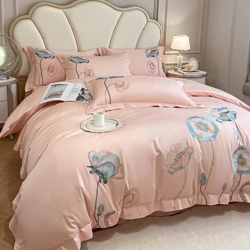 水星系列轻奢刺绣160支长绒棉纯棉四件套酒店床单床笠床上用品