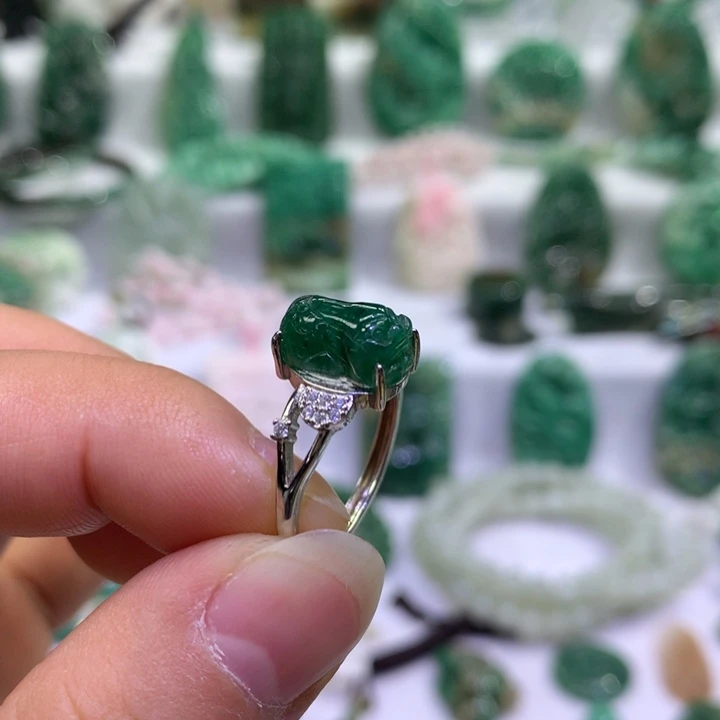 独山玉银S925镶嵌貔貅戒指