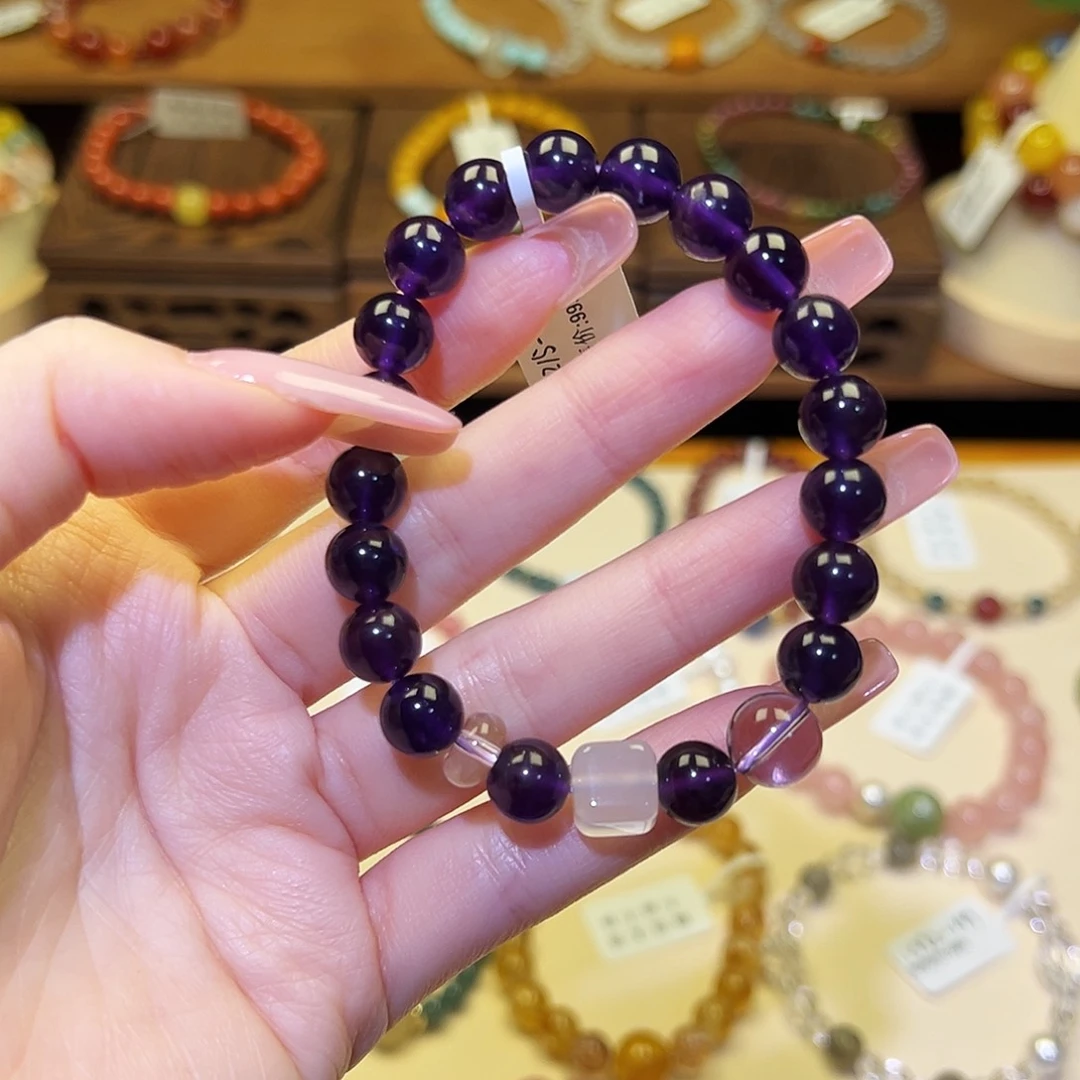 手串水晶银S925镀金镶嵌紫2215