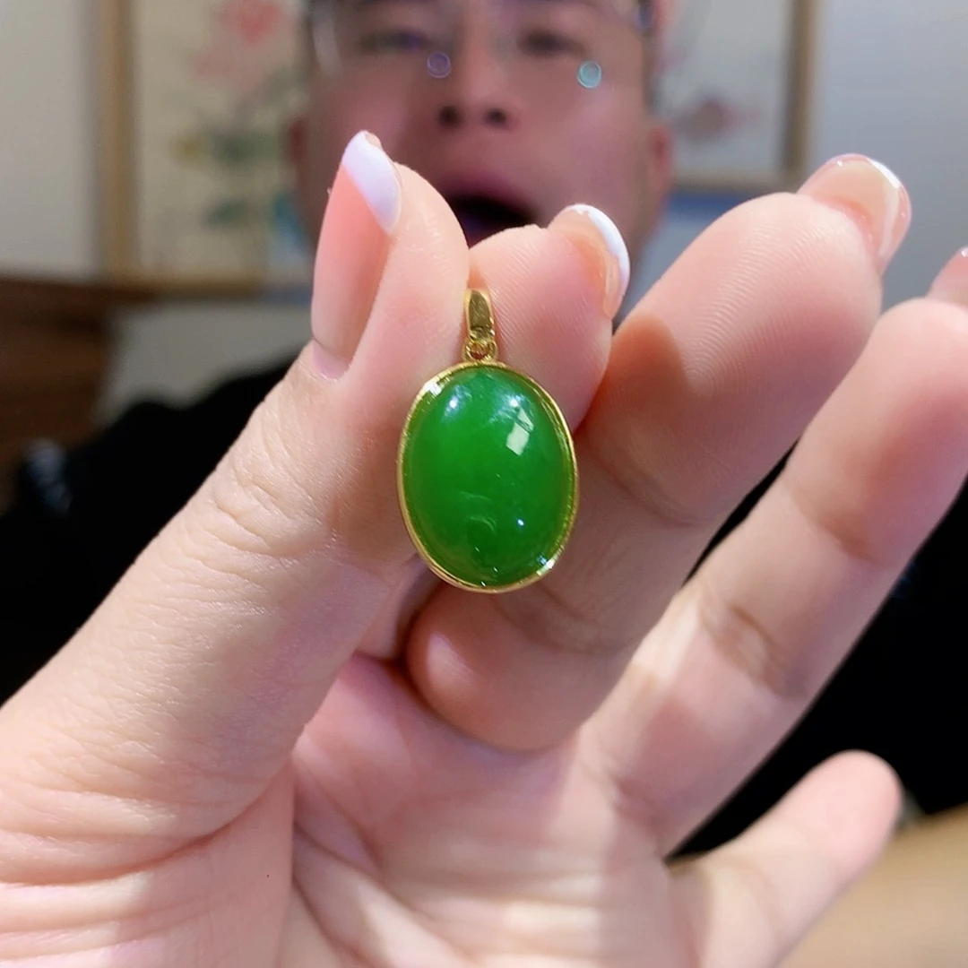 和田玉（碧玉）颈饰银S925镀金镶嵌