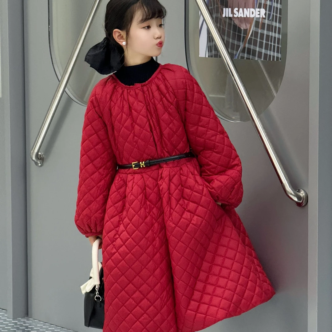 2025新款女童加长款过膝盖棉服大童保暖棉衣韩版洋气儿童冬装外套