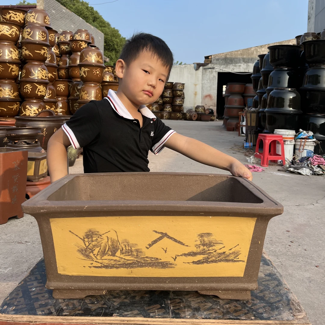 特大号陶瓷紫砂左右长方形盆景清仓花盆室内种植透气耐用榕树老桩