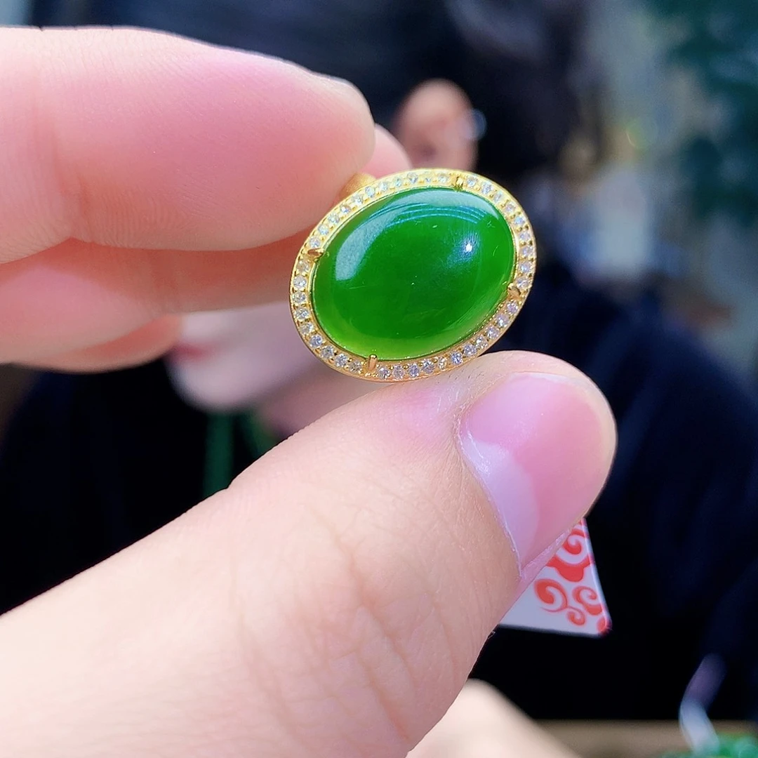 吊坠(不含链)银S925镶嵌和田玉（碧玉）戒指