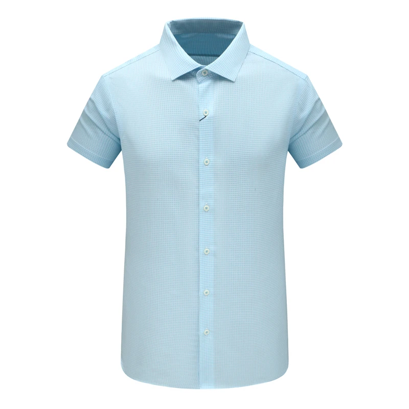 F3531恺夏季男式短袖衬衫 棉百搭商务休闲上衣免烫 天蓝色有领撑