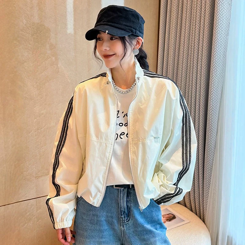 妮妮家6820春夏新款休闲蕾丝花边拼接防晒衣棒球服外套