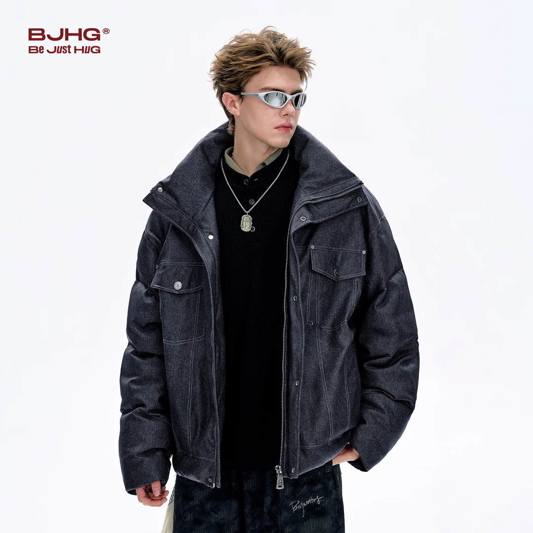 BJHG不计后果仿牛仔棉服男款2025新款冬潮牌棉衣夹克外套防寒服女