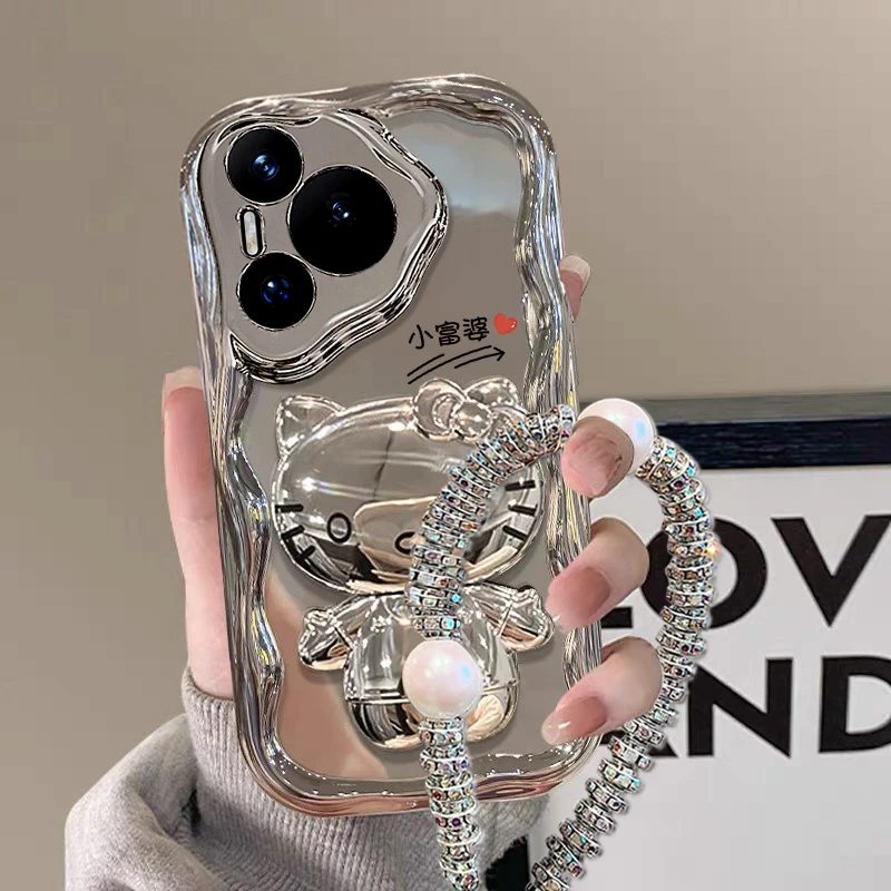 适用华为pura70/pro手机壳迟早是富婆高级银镜子支架硅胶防摔女款