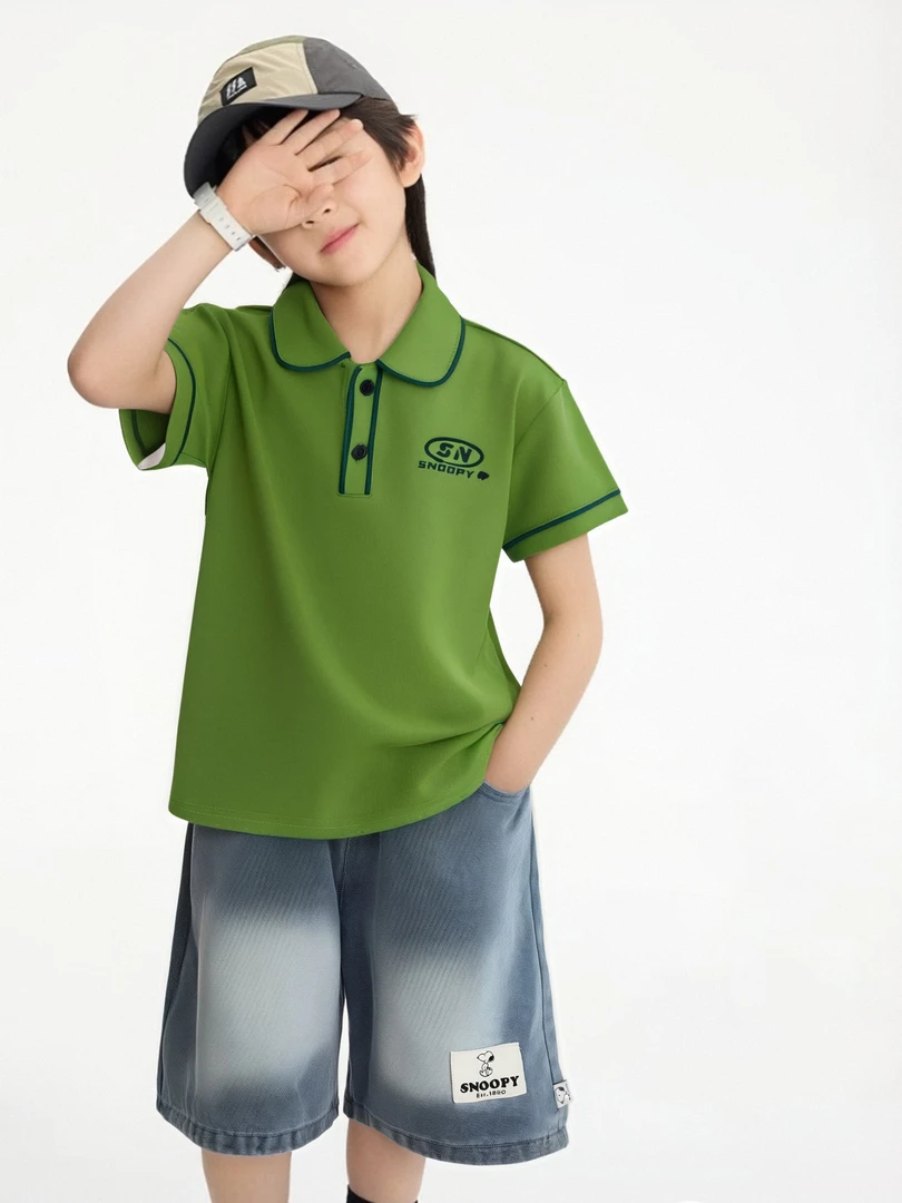 史努比2025夏季新款童装男女童休闲百搭印花两件套儿童牛仔裤套装