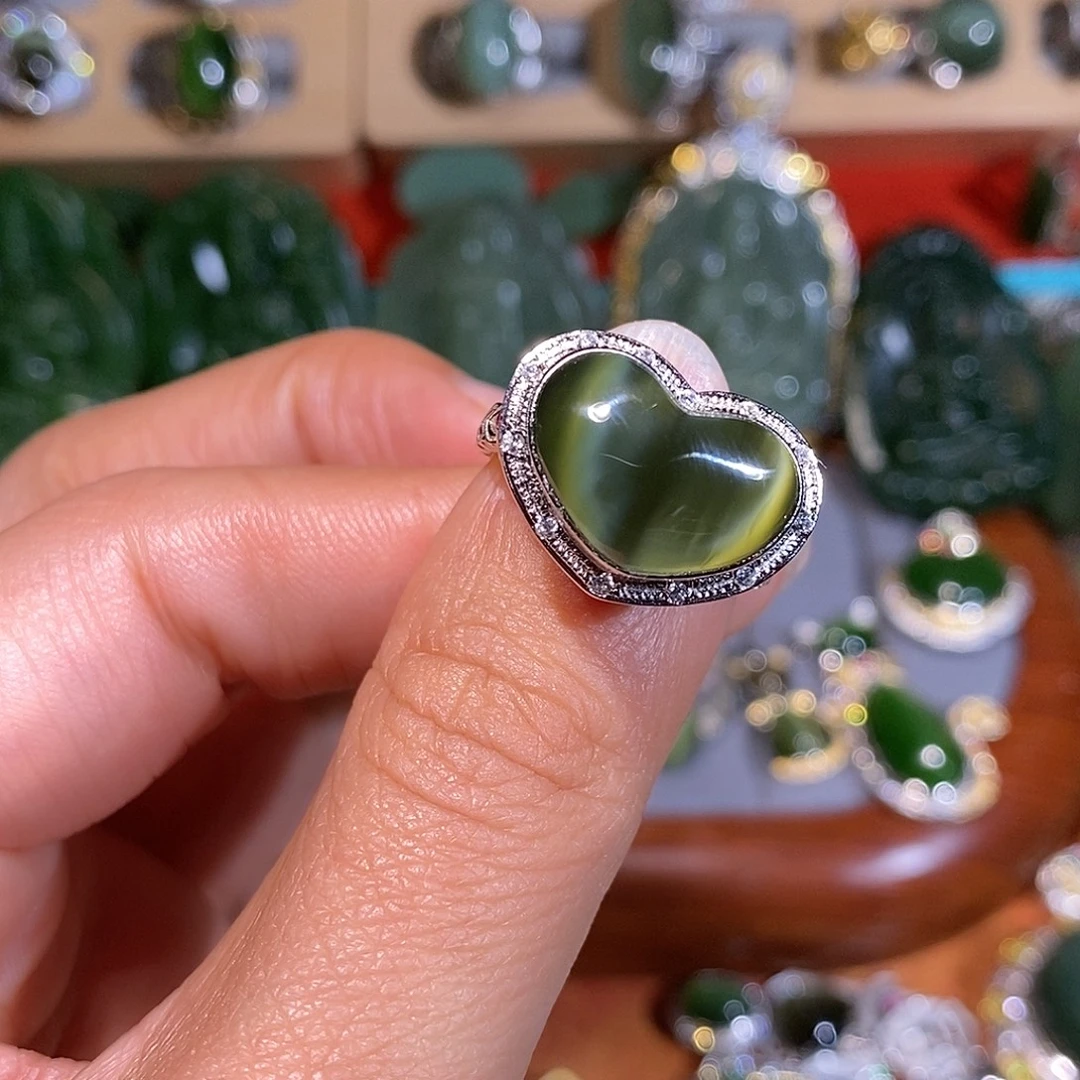 和田玉（碧玉）银S925镶嵌戒指