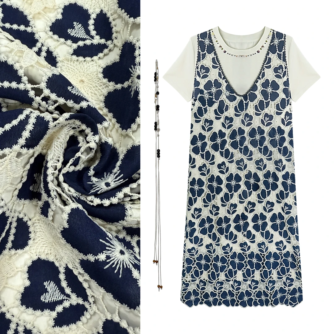 歌芙兰两件套带腰带连衣裙镂空背心裙重工时尚洋气编织花瓣2178