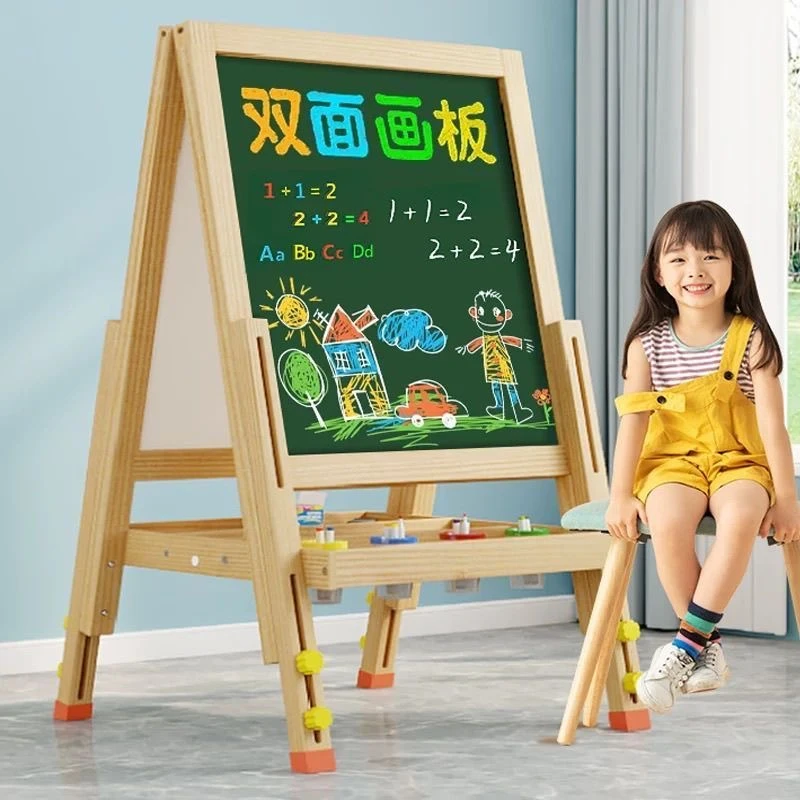 儿童画板小黑板家用教学可擦无尘粉笔支架式学生写字升降移动黑板