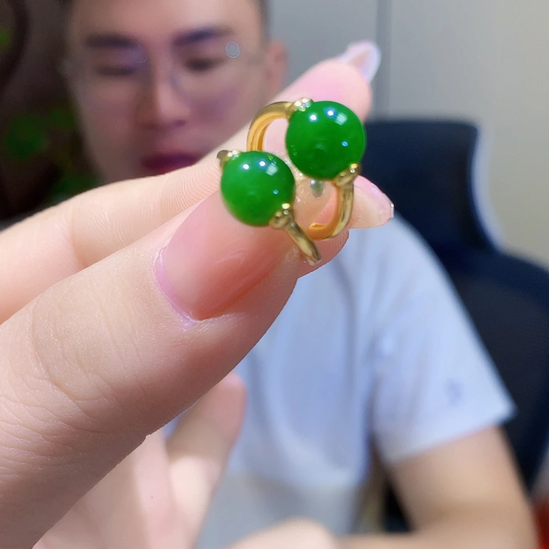 银S925镀金镶嵌和田玉（碧玉）耳饰