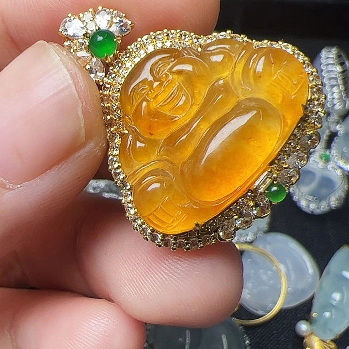 翡翠18K金镶嵌吊坠(不含链)