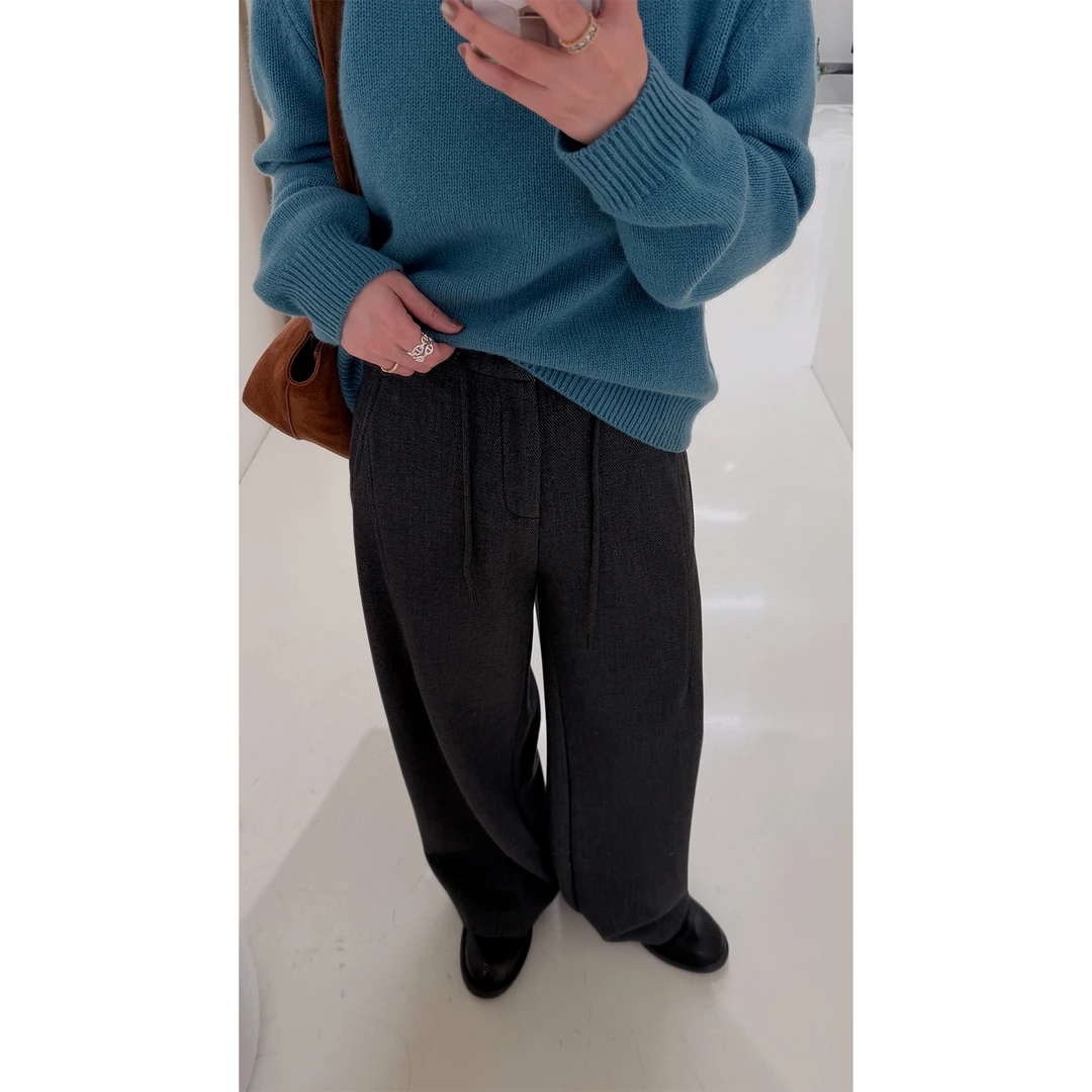 苏安家“高智尼裤”醋酯羊毛混纺立体拼裁版型加绒加厚西装裤毛呢裤