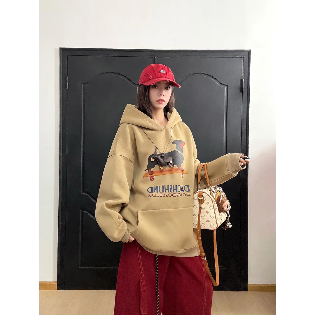【滑板腊肠狗卫衣】460克重磅腊肠狗套头连帽卫衣宽松情侣男女同款