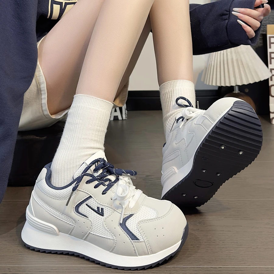回力雾霾蓝厚底老爹鞋女2025新款夏季网面透气休闲鞋百搭德训鞋女