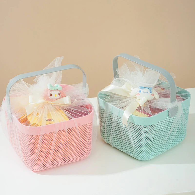 新款儿童生日满月手提塑料篮精致大容量网红手提篮新中式