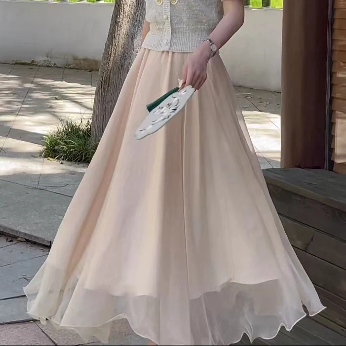 【不透】显瘦半身裙气质高腰夏季春夏中长款网纱裙A字