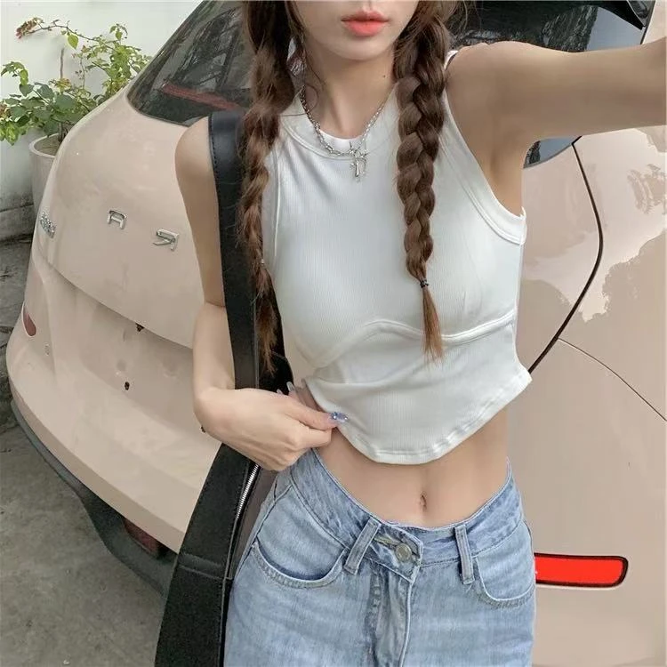 8807背心吊带通勤显瘦辣妹短款百搭打底修身挂脖无袖设计感小众