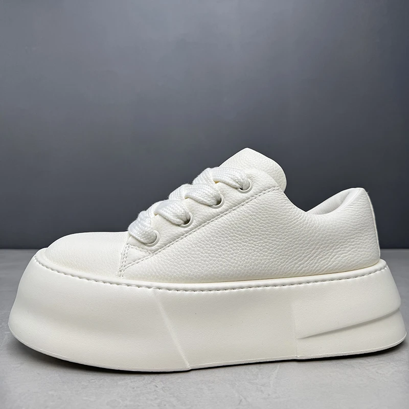 溪嘟别面包感设计松糕厚底小白鞋男ins头层牛皮素潮阔版增高板鞋