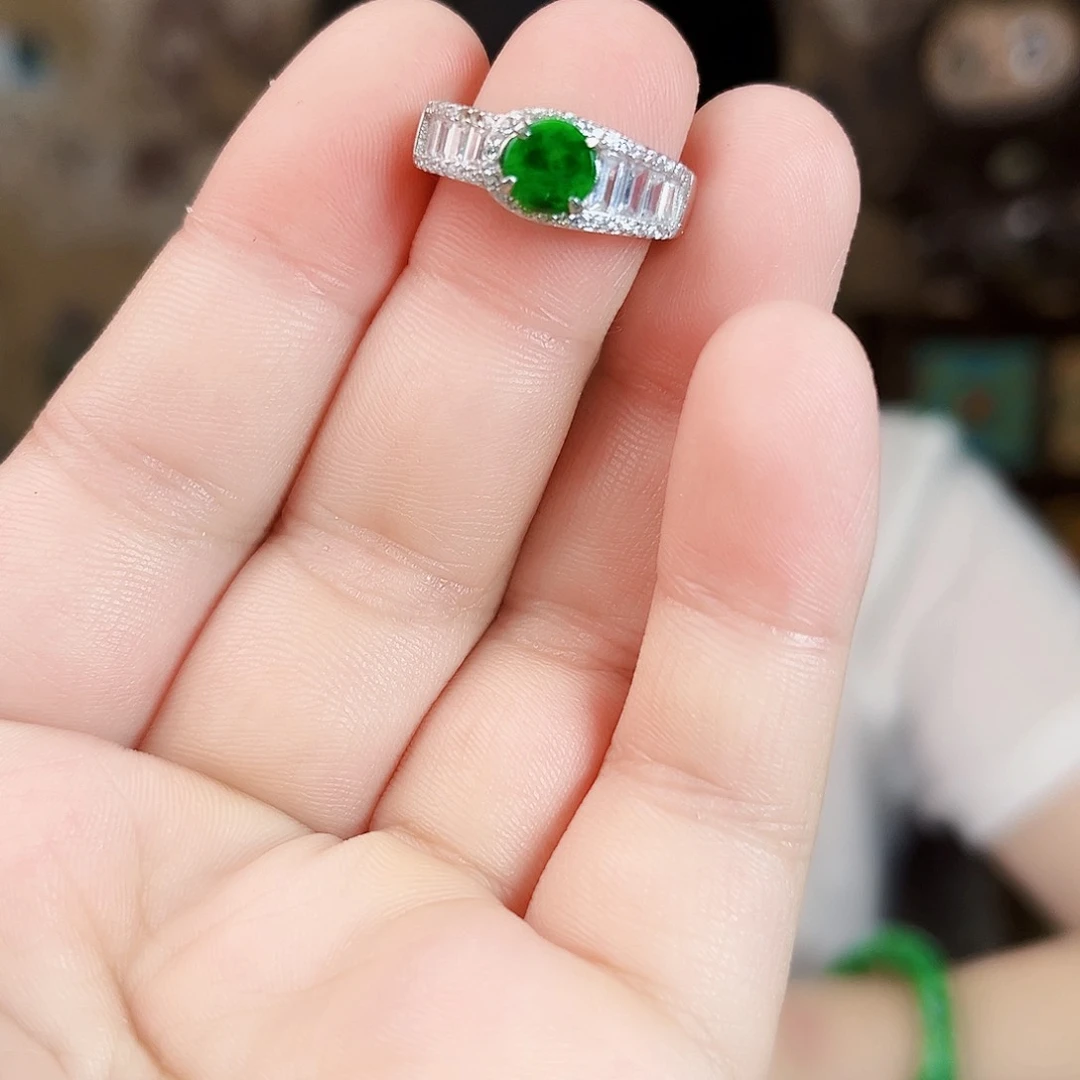 翡翠银S925镶嵌颈饰戒指