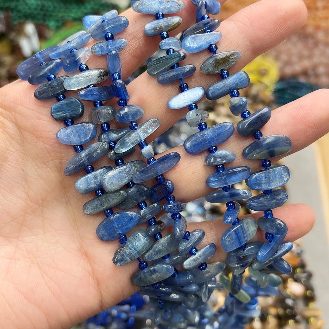 玛瑙/玉髓未镶嵌珠宝半成品蓝晶中孔牙一条