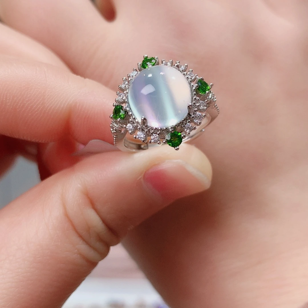 月光石戒指银S925镶嵌戒指超美