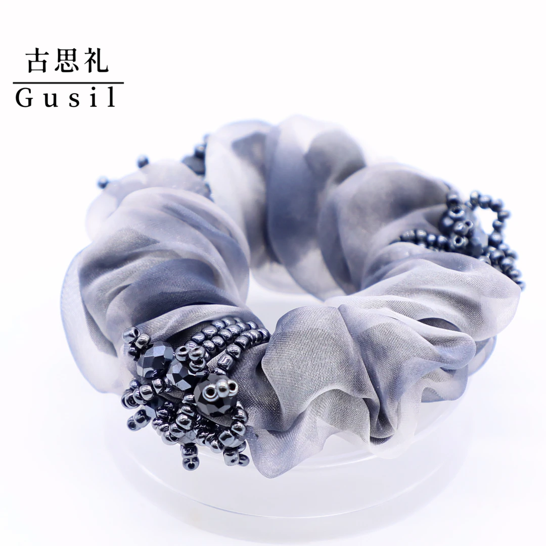 轻奢透气高级气质百搭蓝色云纺发圈盘发头饰发饰饰品成人新款网红