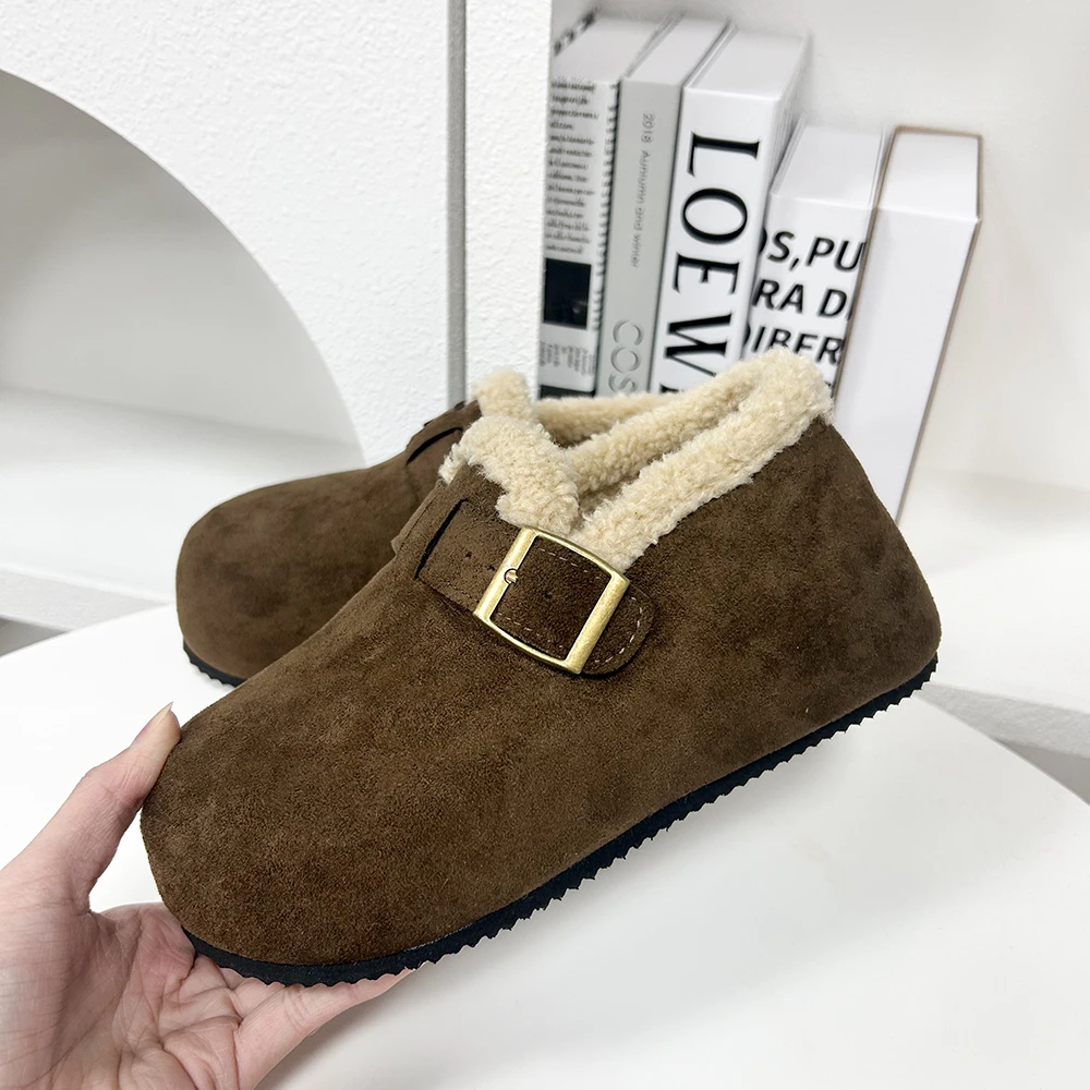 3062 卡其 保暖加绒加厚平底棉鞋女2024新款冬季一脚蹬勃肯鞋子
