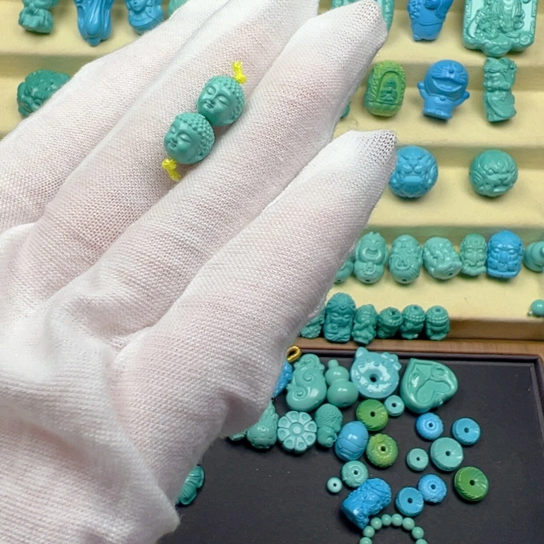 高瓷绿宝宝佛一对