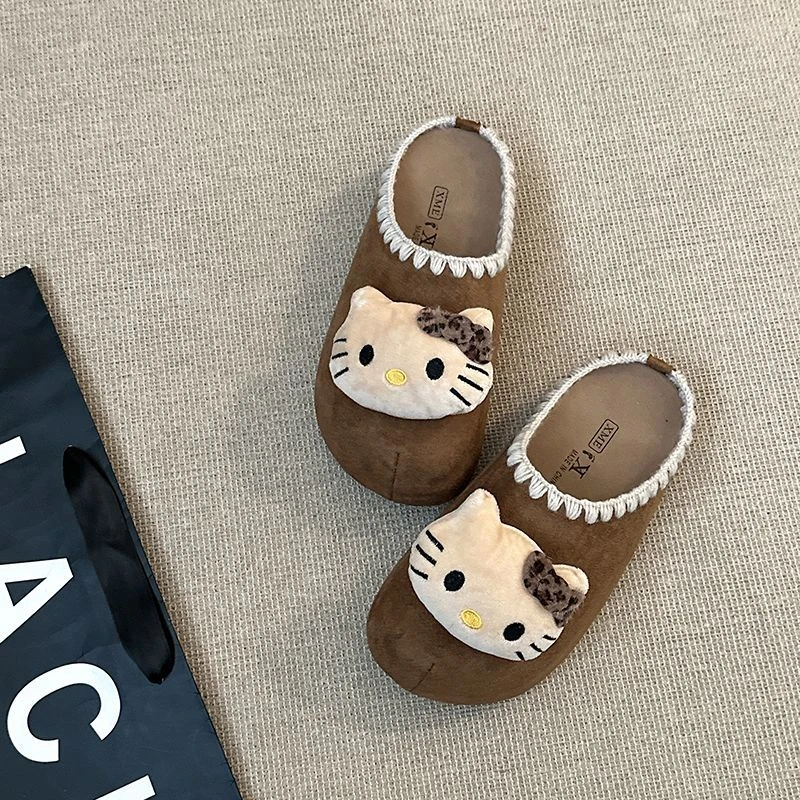 可爱卡通猫咪包头拖鞋女外穿2025秋冬新款家居厚底百搭休闲勃肯鞋