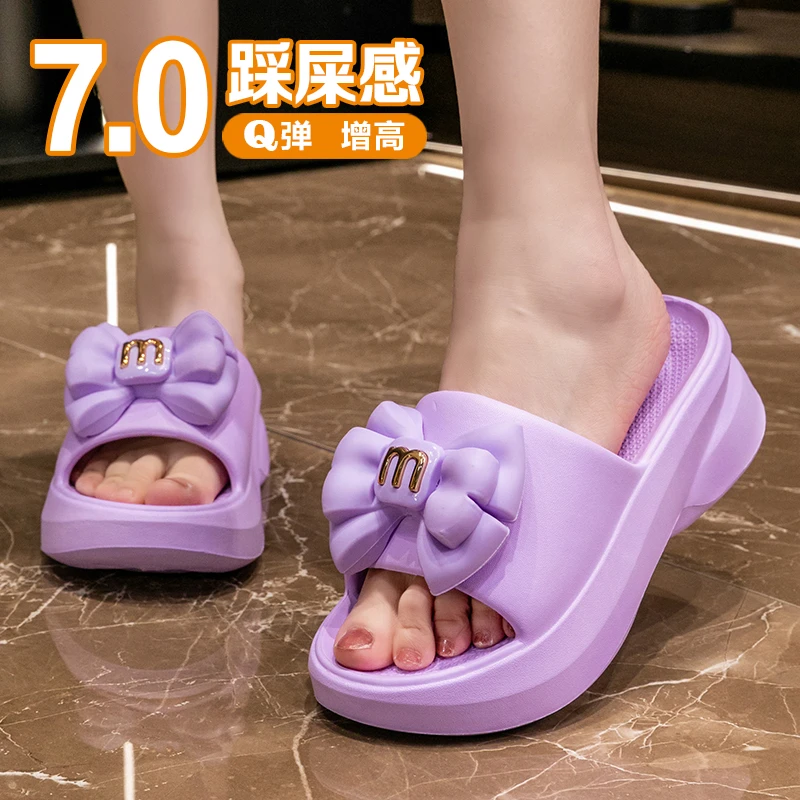 拖鞋女款厚底2025夏季新款踩屎感时尚增高颜值韩版网红蝴蝶结女鞋