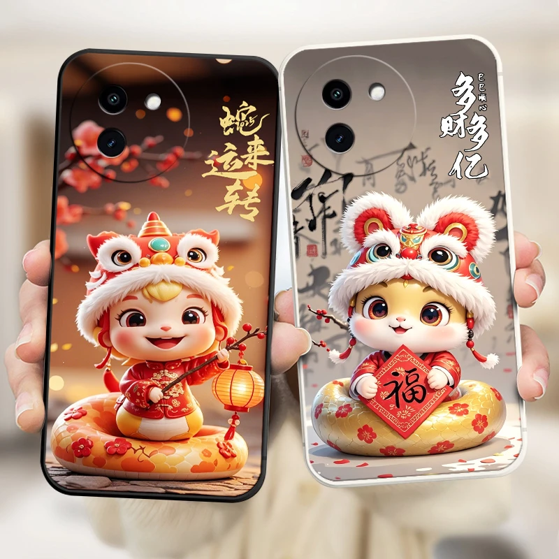 蛇年新招财款vivot3x手机壳软硅胶大红色喜庆2025全包本命年防摔
