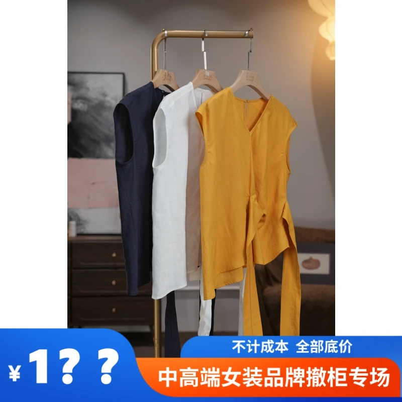 【百吉丽】夏季爆款设计感洋气系带无袖遮肉衬衫